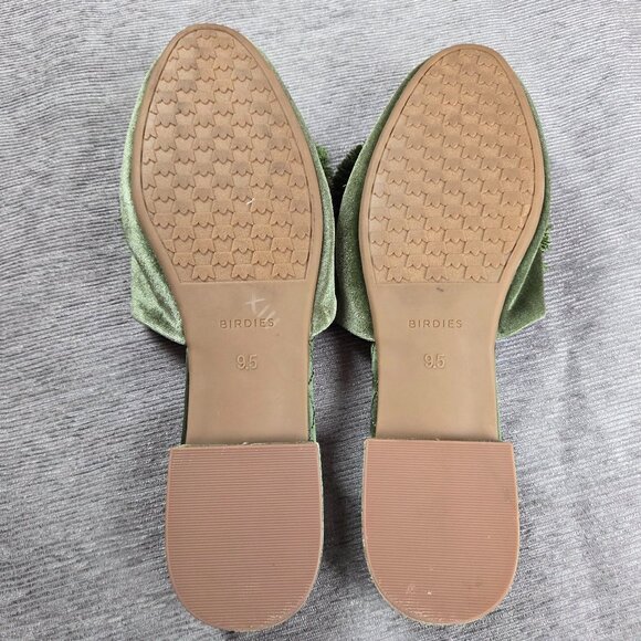 Birdies The Songbird Pom Pom Mules Size 9.5 Green Velvet Shoes Slides Festive - Picture 6 of 7